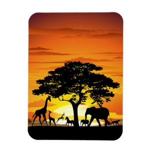 Wild Animals on African Savanna Sunset Magnet