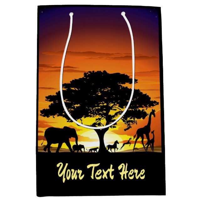 Wild Animals on African Savanna Sunset Medium Gift Bag (Front)