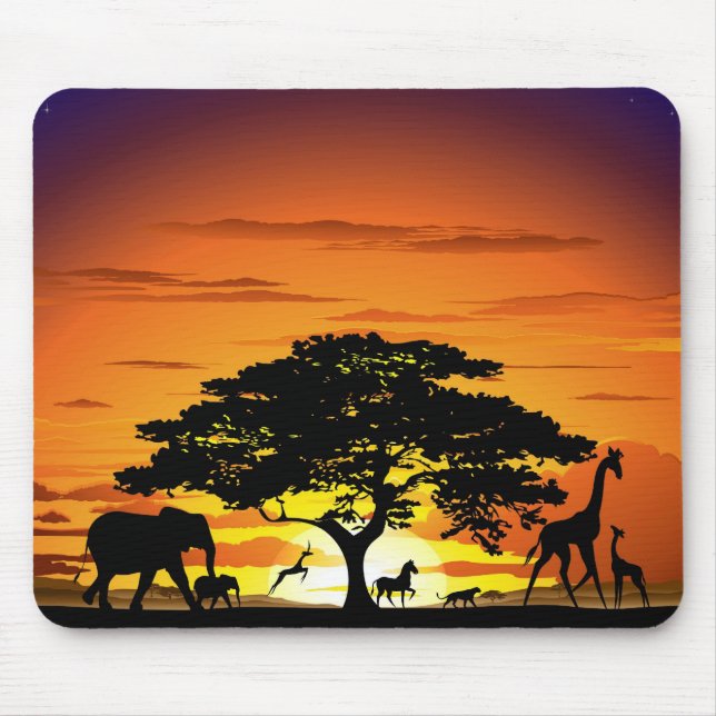 Wild Animals on African Savanna Sunset Mouse Pad (Front)
