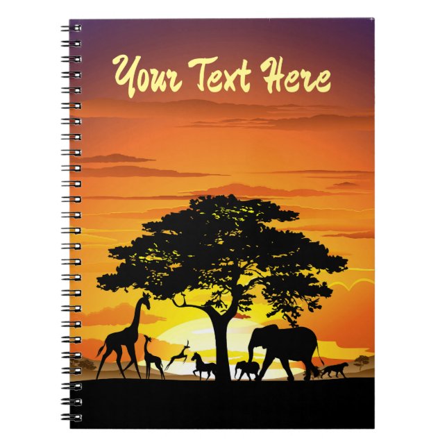 Wild Animals on African Savanna Sunset Notebook (Front)