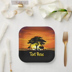 Wild Animals on African Savanna Sunset Paper Plate