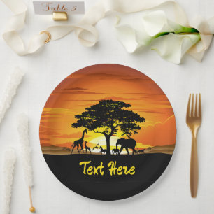 Wild Animals on African Savanna Sunset Paper Plate
