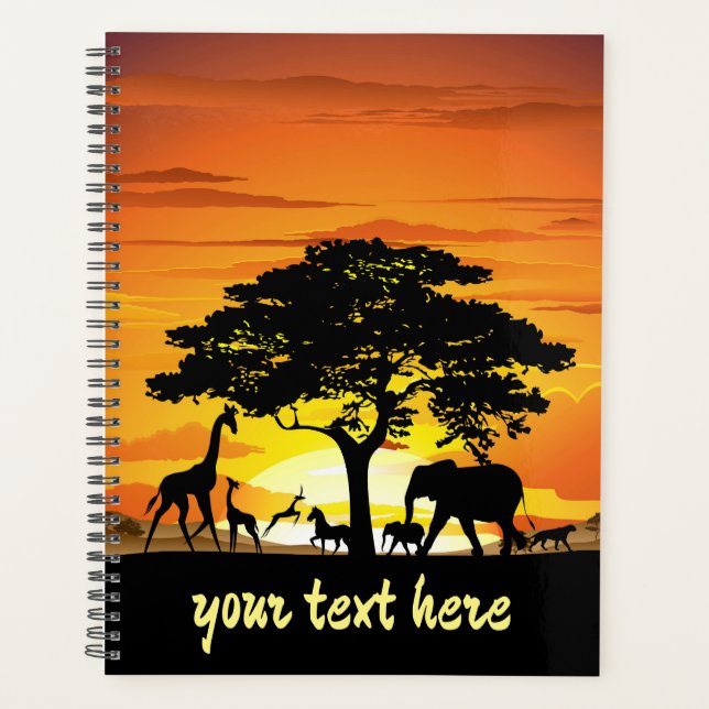 Wild Animals on African Savanna Sunset Planner (Front)