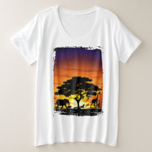 Wild Animals on African Savanna Sunset Plus Size T-Shirt