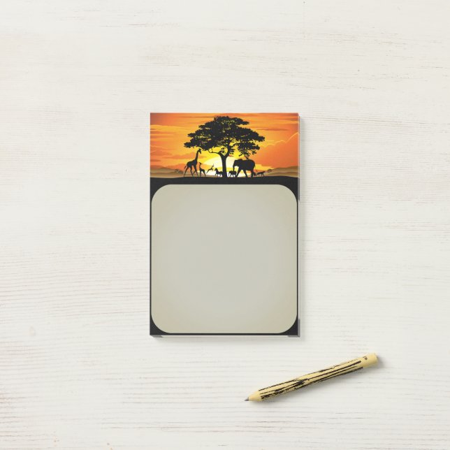 Wild Animals on African Savanna Sunset Post-it Notes (On Desk)