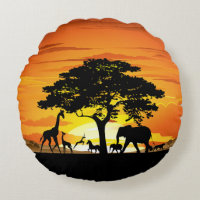 Wild Animals on African Savanna Sunset