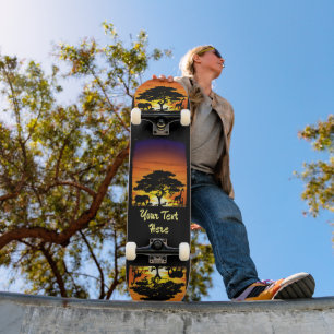 Wild Animals on African Savanna Sunset Skateboard