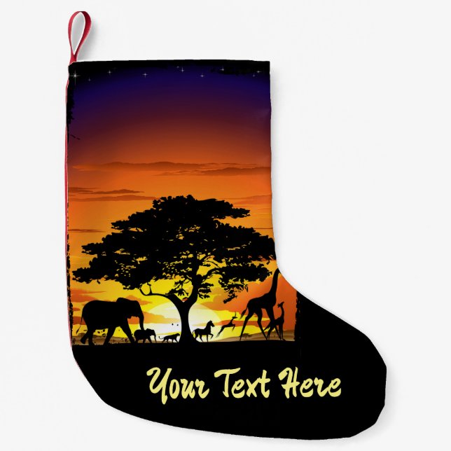 Wild Animals on African Savanna Sunset Small Christmas Stocking (Front)