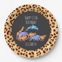 Wild Animals on Exotic Leopard Print Birthday