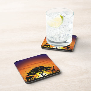 Wild Animals on Savannah Sunset Coaster
