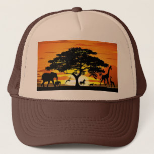 Wild Animals on Savannah Sunset Hat
