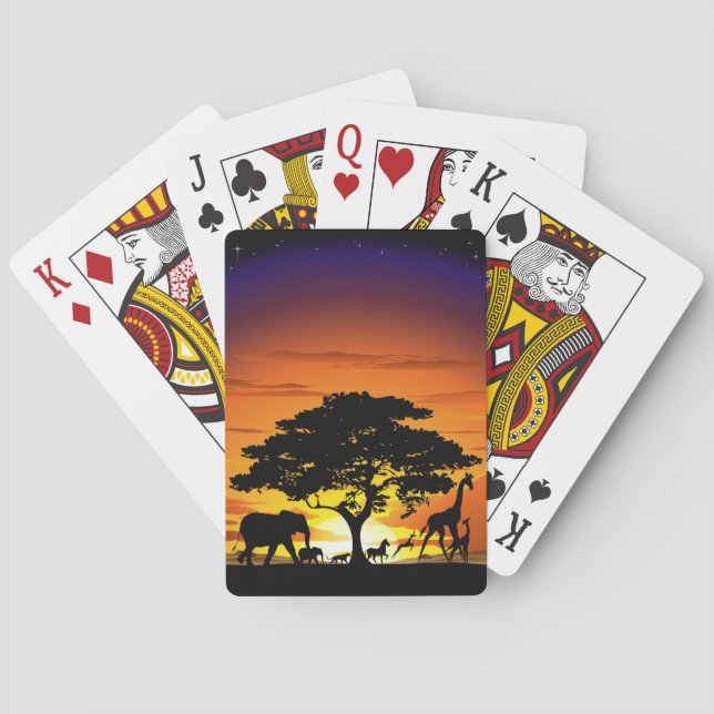Wild Animals on Savannah Sunset Playing Cards (Back)