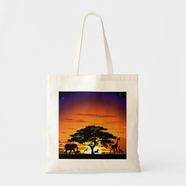 Wild Animals on Savannah Sunset tote bag (Front)