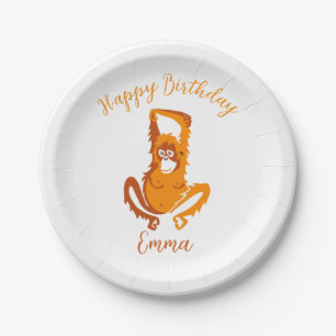Wild animals - ORANGUTAN - Happy Birthday -- Party Paper Plate