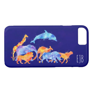 Wild Animals Running Colourful Watercolor Monogram Case-Mate iPhone Case
