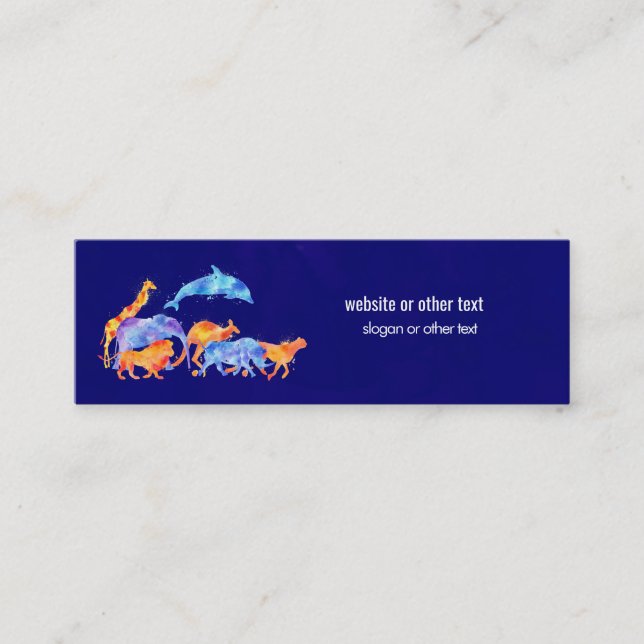 Wild Animals Running Together Colourful Watercolor Mini Business Card (Front)