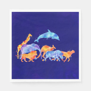 Wild Animals Running Together Colourful Watercolor Napkin