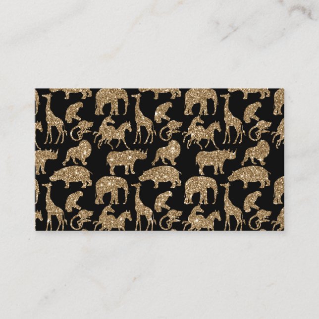 Wild Animals Safari Elegant Golden Glitter Sparkle Business Card (Front)