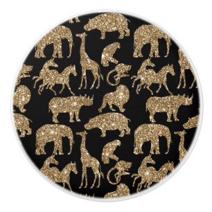 Wild Animals Safari Elegant Golden Glitter Sparkle Ceramic Knob
