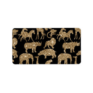 Wild Animals Safari Elegant Golden Glitter Sparkle Label