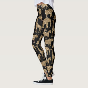 Wild Animals Safari Elegant Golden Glitter Sparkle Leggings