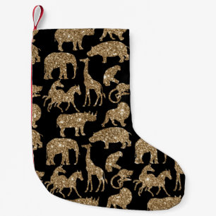 Wild Animals Safari Elegant Golden Glitter Sparkle Small Christmas Stocking
