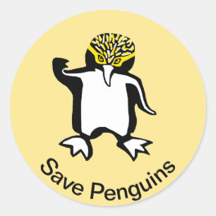 Wild animals - Save PENGUINS- Nature - Yellow Classic Round Sticker