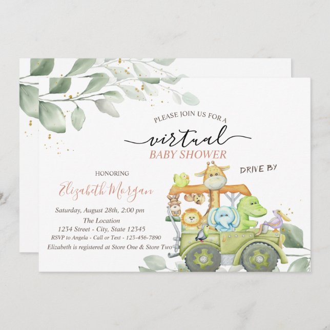 Wild Animals Virtual Drive By Baby Shower Invitation (Front/Back)
