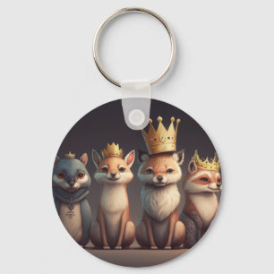 Wild animals wearing crowns key ring