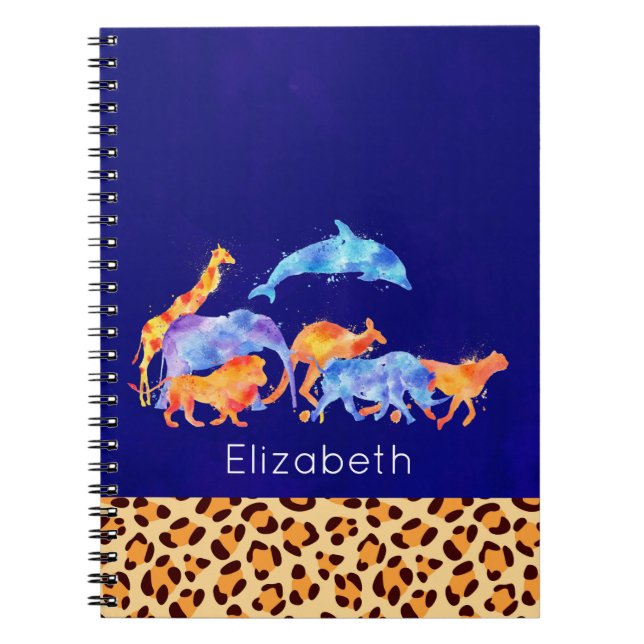 Wild Animals with a Leopard Print Border Spiral Notebook (Front)