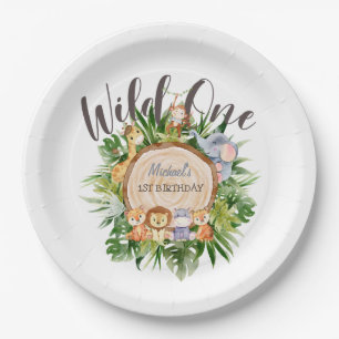 Wild Animals Wood Birthday Paper Plate