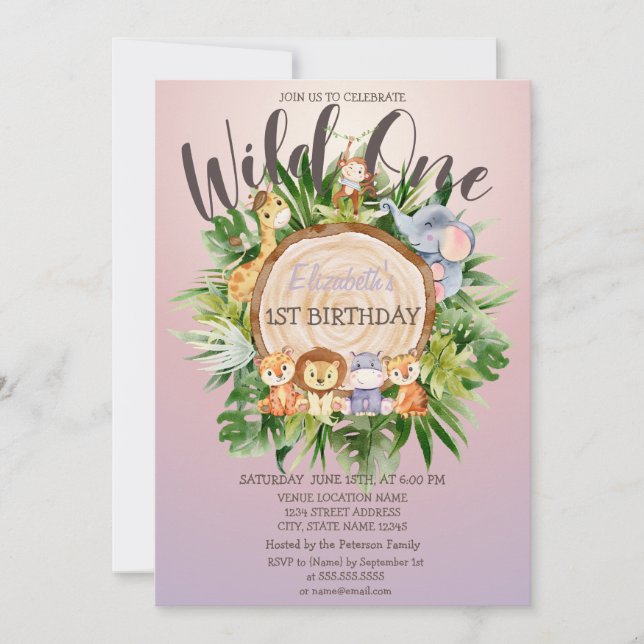 Wild Animals Wood Glitter Birthday   Invitation (Front)