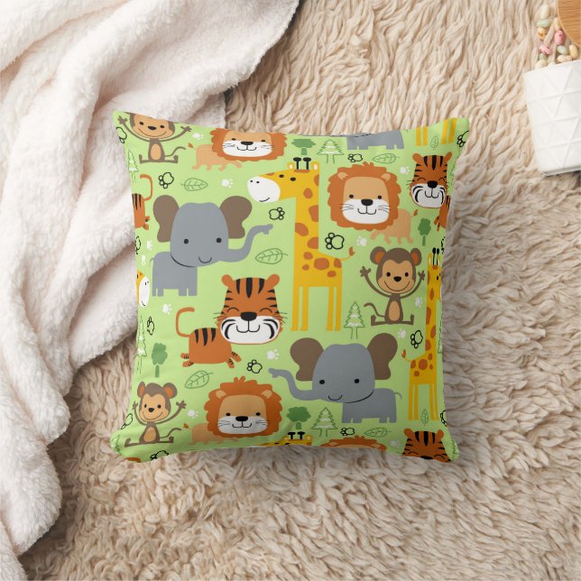 Wild Animals Zoo Safari Throw Pillow (Blanket)