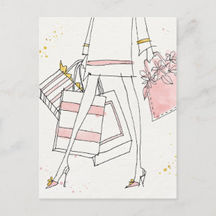 Wild Apple Modern Pink Fashion Sketch Postcard
