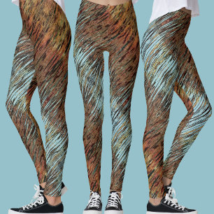 Wild Aqua Brown and Orange Abstract Leggings