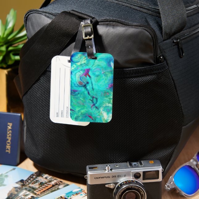 Wild Aqua Water Abstract Art Luggage Tag (Front & Back)