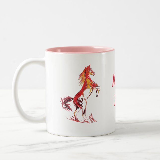 Wild Art, Red horse Two-Tone Coffee Mug (Left)