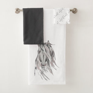 Wild at Heart Watercolor Horse Neutral Bath Towel Set