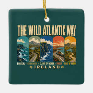 Wild Atlantic Way Ireland Landmarks Illustration Ceramic Ornament