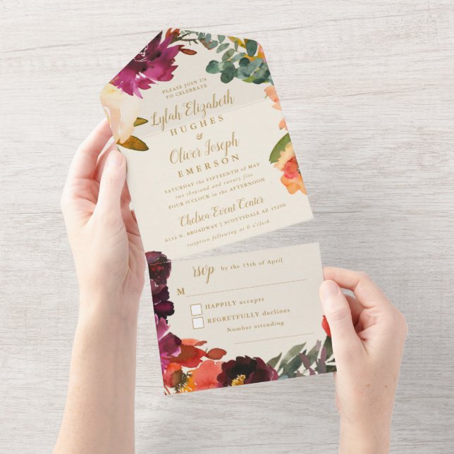 Wild Autumn Bouquet | All in One Wedding Invite (Tearaway)
