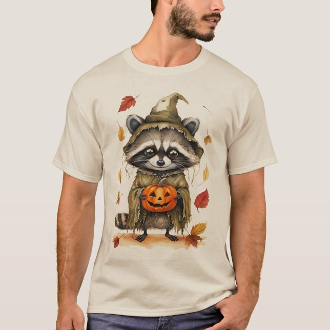 Wild Autumn Racoon with Pumpkins Halloween T-Shir T-Shirt (Front)