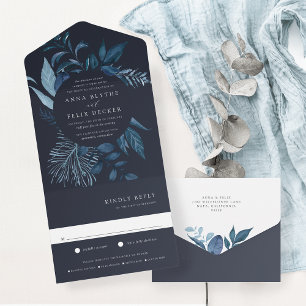 Wild Azure Blue Botanical Frame Wedding All In One Invitation