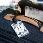 Wild Azure | Blue Botanical Monogram Luggage Tag<br><div class="desc">Elegant watercolor botanical luggage tag features your single initial monogram and name in classic off-black lettering,  framed by icy winter blue leaves and foliage. Personalise the reverse side with your contact information in white lettering on a coordinating deep charcoal background.</div>