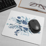 Wild Azure | Blue Botanical Personalised Mouse Pad<br><div class="desc">Elegant botanical logo mousepad design features your name and/or business name framed by a border of lush watercolor foliage in wintry shades of ice blue,  slate and cornflower. Designed to match our Wild Azure collection.</div>