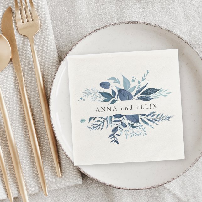 Wild Azure | Botanical Personalised Wedding Napkin (Creator Uploaded)