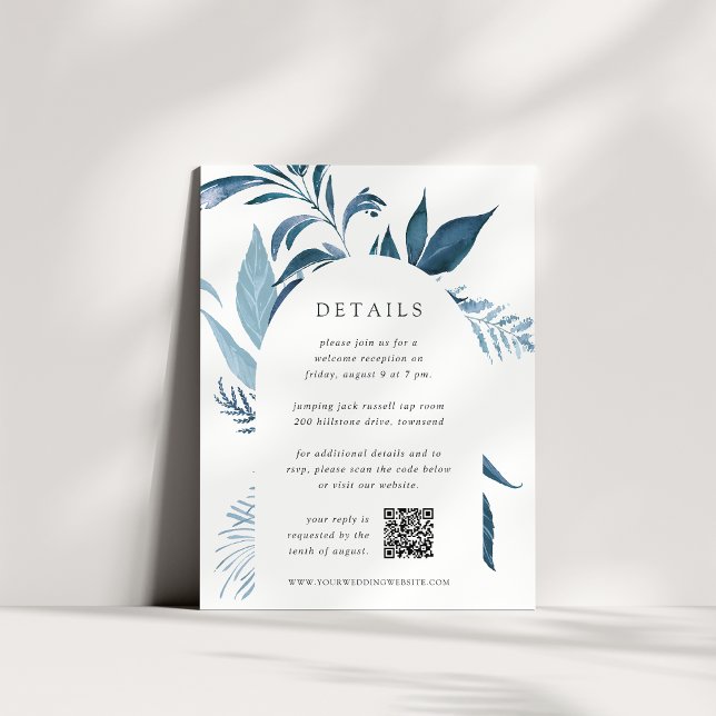 Wild Azure Botanical QR Code Wedding Details Enclosure Card (Creator Uploaded)