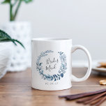 Wild Azure Bridesmaid Coffee Mug<br><div class="desc">A sweet and elegant gift for your bridesmaids, our custom mug features a blue and white watercolor botanical wreath with "bridesmaid" inscribed inside in hand lettered script. Personalise with your wedding date beneath. Pick up a set for your entire bridal party for a perfect "getting ready" photo the morning of...</div>