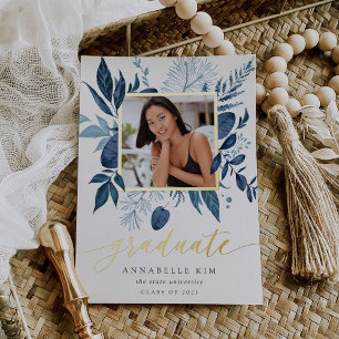 Wild Azure Foil Photo Graduation Announcement