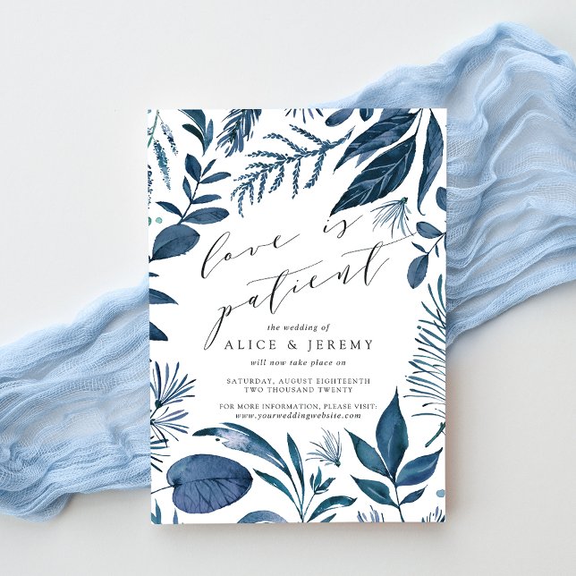 Wild Azure Love Is Patient Wedding Postponement Invitation (Creator Uploaded)