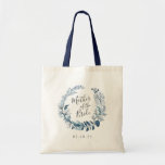 Wild Azure Mother of the Bride Tote Bag<br><div class="desc">A sweet and elegant gift for the mother of the bride,  tote features a blue and white watercolor botanical wreath with "mother of the bride" inscribed inside in hand lettered script. Personalise with your wedding date or the recipient's name beneath.</div>